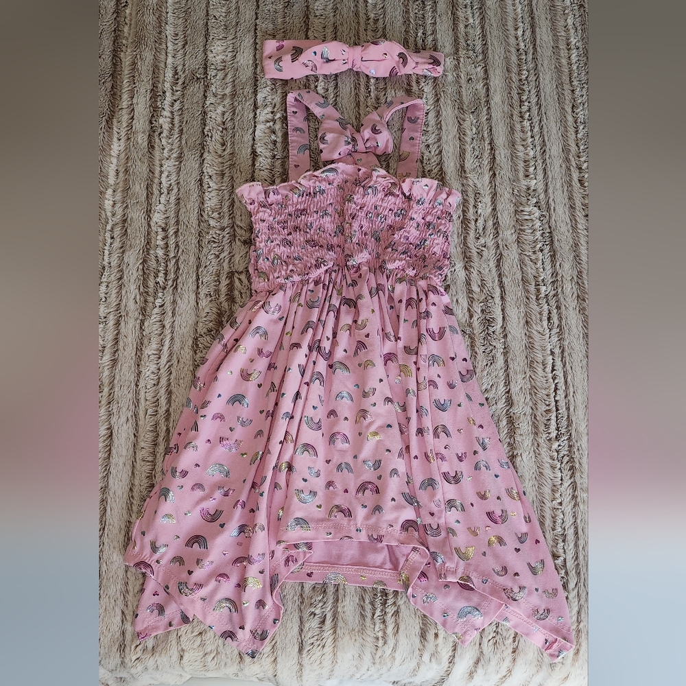 Toddler Girls Rainbow & Heart Dress & Headband